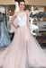 Pearl Pink Tulle A Line Lace Top Long Sleeveless Prom Dresses INQ2