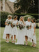 A-Line Short Sleeves Hi-Low Off White Satin Bridesmaid Dresses with Lace INR88
