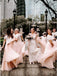 A Line Two Piece Short Sleeves Floor-Length Pink Bridesmaid Dresses with Lace INR89