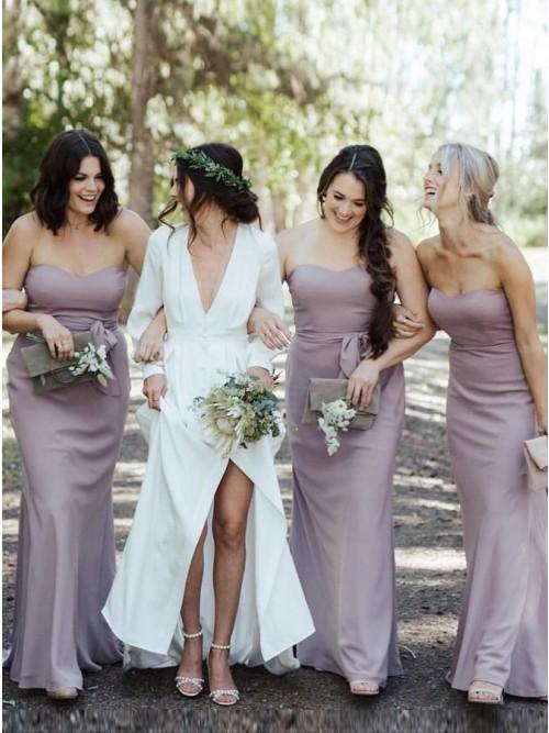 Mermaid Sweetheart Floor-Length Lilac Chiffon Bridesmaid Dresses with Belt INR95