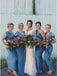 Sheath V-Neck Cold Shoulder Floor-Length Blue Ruched Bridesmaid Dresses INR32