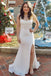 White Sequin V Neck Mermaid Long Prom Dress Evening Dresses IN2028