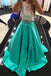 Two Pieces Lace Beading Satin Long HanINade Simple Green Prom Dresses K725