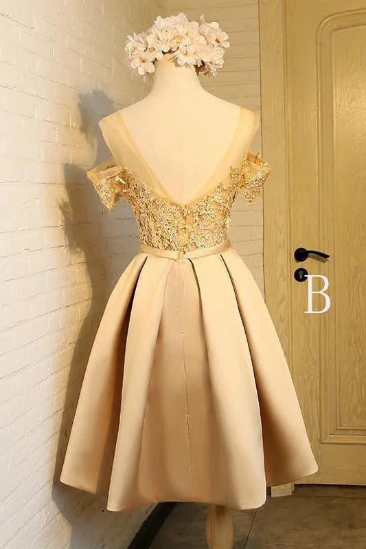 Off the Shoulder Short Prom Dress,A Line Appliques Bow-knot Homecoming Dress INC85