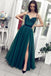 Green A Line Tulle Spaghetti Straps Beaded Long Prom Dress INP76