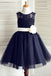 A-Line Round Neck Knee-Length Navy Blue Flower Girl Dress with Bowknot Flower INP20