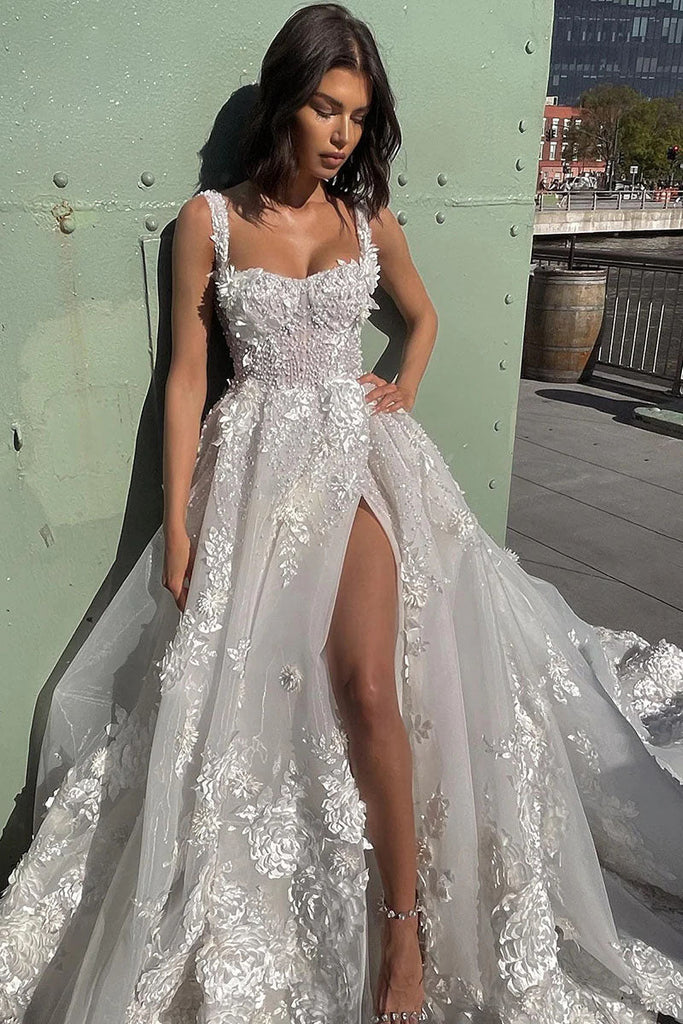 A-Line Sweetheart Appliques Tulle Illusion Wedding Dress Bridal Dresses IN1980