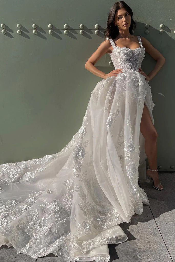 A-Line Sweetheart Appliques Tulle Illusion Wedding Dress Bridal Dresses IN1980