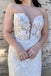 Off White Floral Lace Strapless Mermaid Long Wedding Dress With Brush Train IN1909