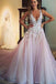 Spaghetti Straps V-neck Long Tulle Wedding Dress Prom Dress with Appliques IN547