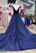 Elegant Navy Velvet Off-the-Shoulder Mermaid Long Prom Gown with Attached Train IN1895