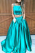 Plus Size Two Pieces Green Satin Long A-line Cheap Simple Modest Prom Dresses For Teens K764