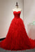Red Sweetheart Lace Up Long Sweep Train Cheap A-line Prom Dresses K700
