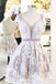 Cute V Neck Lace Short Prom Dress Beaded A Line Homecoming Dress INP40