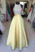 Yellow Satin Long Halter Beading Simple Cheap Prom Dresses K697