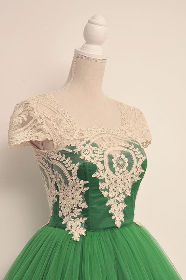 Cap Sleeves Lovely Green Unique Applique Short Homecoming/Prom Dresses IN346