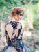 Charming Black Lace Puffy Prom Dress,Long Sleeves Open Back Tulle Wedding Dress IN794