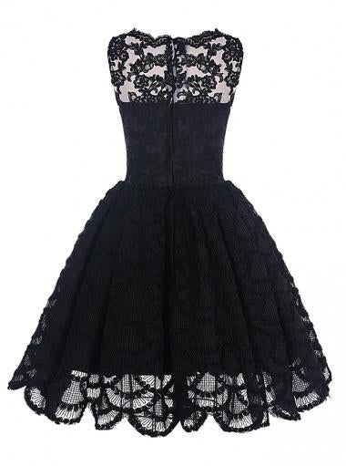 A-Line Short Sleeveless Vintage Black Lace Prom/Homecoming Dress stunning IN229