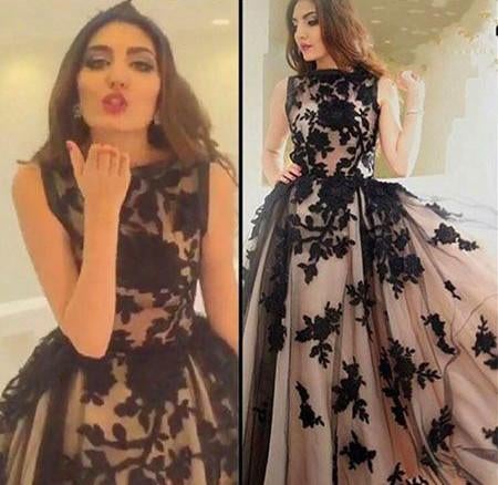 Appliques A-Line Round Neck Black Lace Long Prom Dress IN128