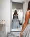 A-Line V-neck Spaghetti Straps Silver Sparkle Prom Dress with Pockets IN1964