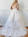 Romantic A-Line V Neck Tiered Appliques Tulle Long Wedding Dresses INM87