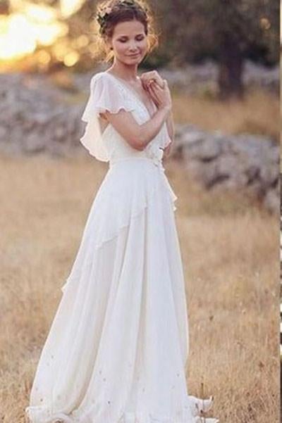 Princess Wedding Dresses,A Line Wedding Dresses,Lace Wedding Dress,Long Wedding Dresses,Beach Wedding Dress,Coast Wedding Dresses,V-neck Bridal Dresses,Chiffon Wedding Gown,Ivory Wedding Dresses,Summer Wedding Dresses