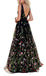 Princess Black Floral V Neck A Line Long Prom Dress,Graduation Dresses IN976