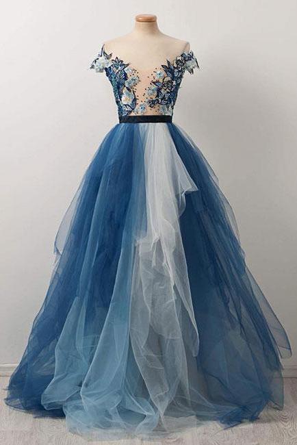 Gorgeous Blue Gradient Prom Dress with Appliques/Mesh INP14