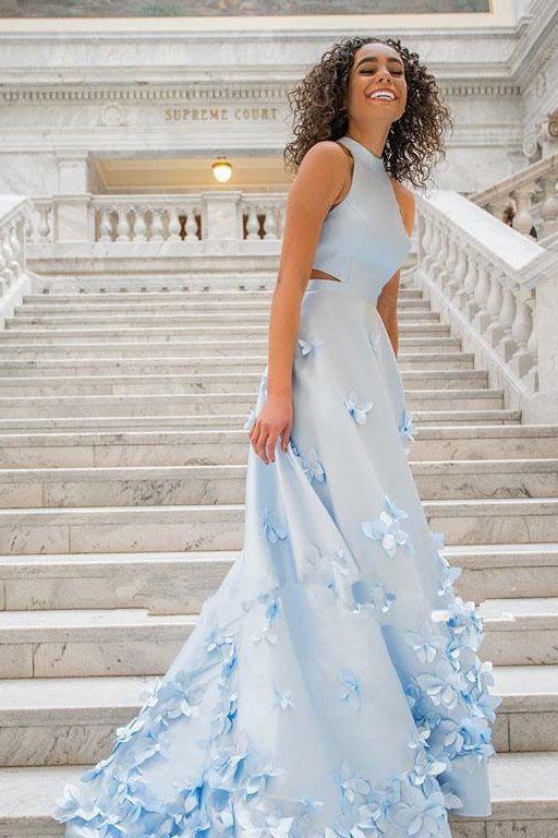 White and blue sales prom dress