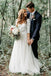 A-Line V-Neck Half Sleeves Backless Tulle Wedding Dresses with Lace Top INM85