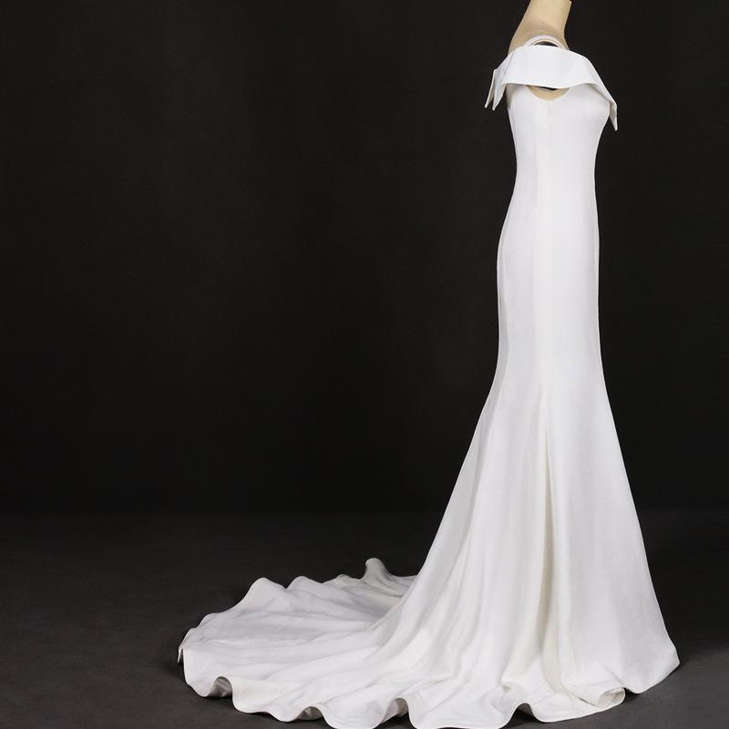 Mermaid V Neck Off White Simple Wedding Dress, Long Bridal Dresses INQ18