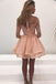 A-Line Round Neck Long Sleeves Prom Gown,Pink Organza Short Homecoming Dress with Lace IN512