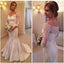 White Satin V-Neck 3/4 Sleeves Buttons Mermaid Wedding Dress With Lace IN544