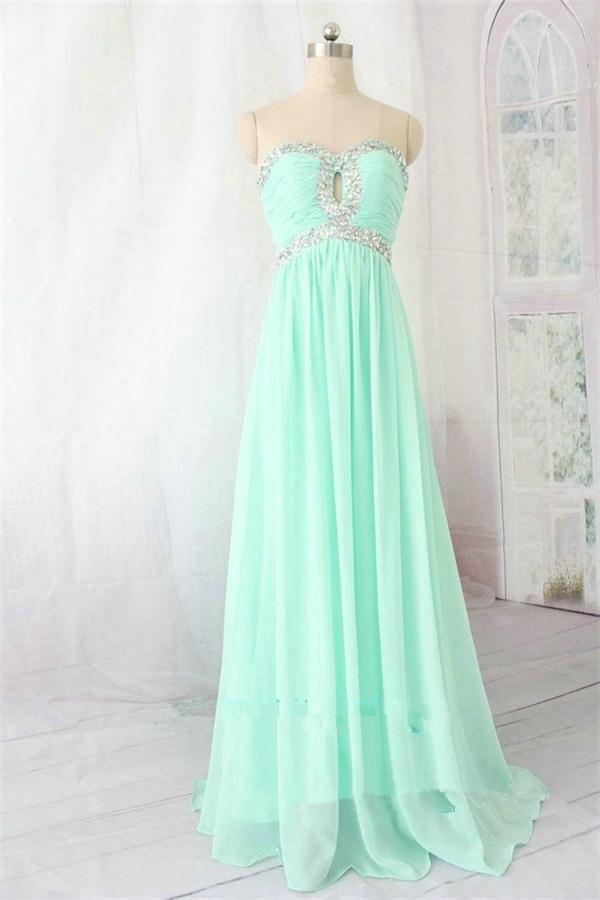 Mint Chiffon Long Sweetheart Beading High Low Prom Dresses K712