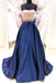 Simple Royal Blue Satin A Line Long Prom Dress with Pockets INS81