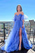 Blue Tulle A-line Princess Puff Sleeves Pleated Sweetheart Prom Dresses, Formal Evening Gown IN2007