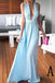 Sheath/Column V-neck Chiffon Floor-length Ruffles Blue Backless Sexy Prom Dresses IN182