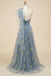 Grey Blue A-line Floral Embroidery One Shoulder Prom Dresses, Formal Evening Gown INP215