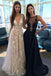 A Line Prom Dresses,V-neck Sexy Evening Party Dresses, Long Formal Dress IN186