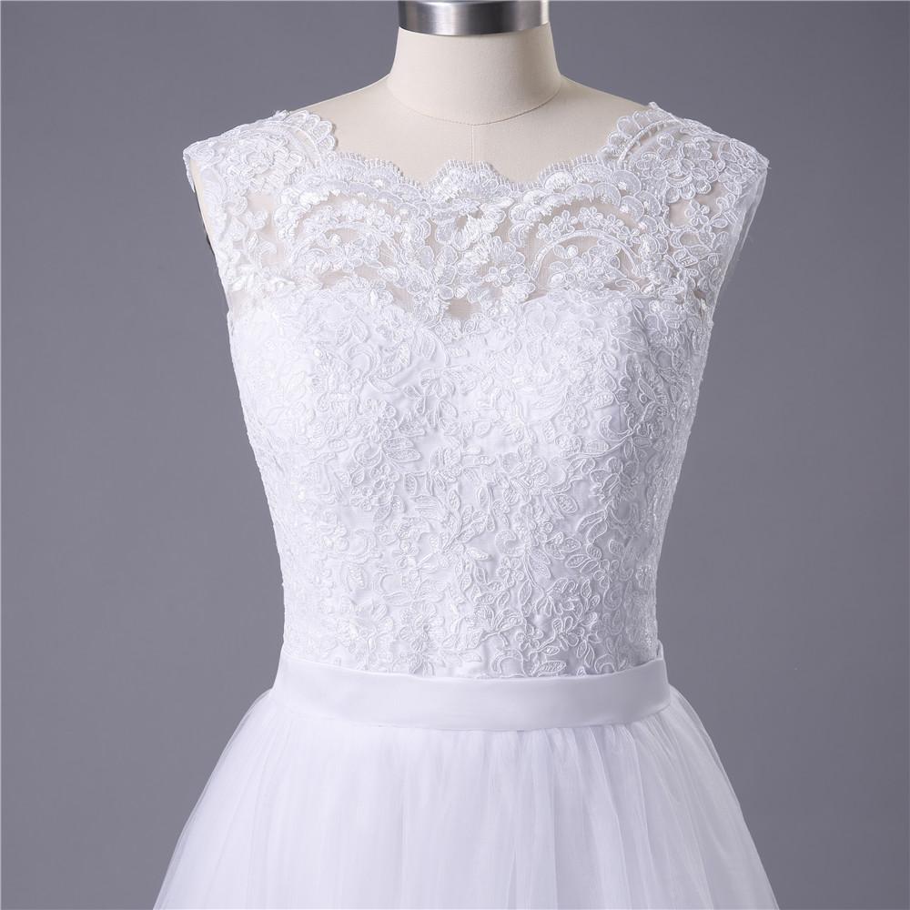 Princess White Tulle Lace Top Beaded Wedding Dresses, Cheap Long Bridal Dress INJ6