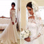 Long Sleeves Lace A-line Boat Neckline Ivory Long Bridal Dress Wedding Dresses W33