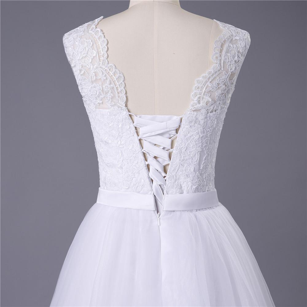 Princess White Tulle Lace Top Beaded Wedding Dresses, Cheap Long Bridal Dress INJ6