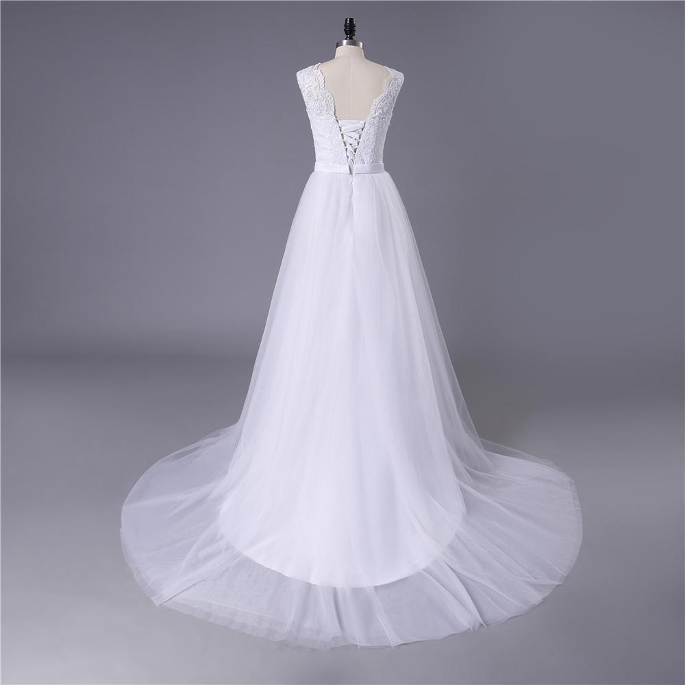 Princess White Tulle Lace Top Beaded Wedding Dresses, Cheap Long Bridal Dress INJ6