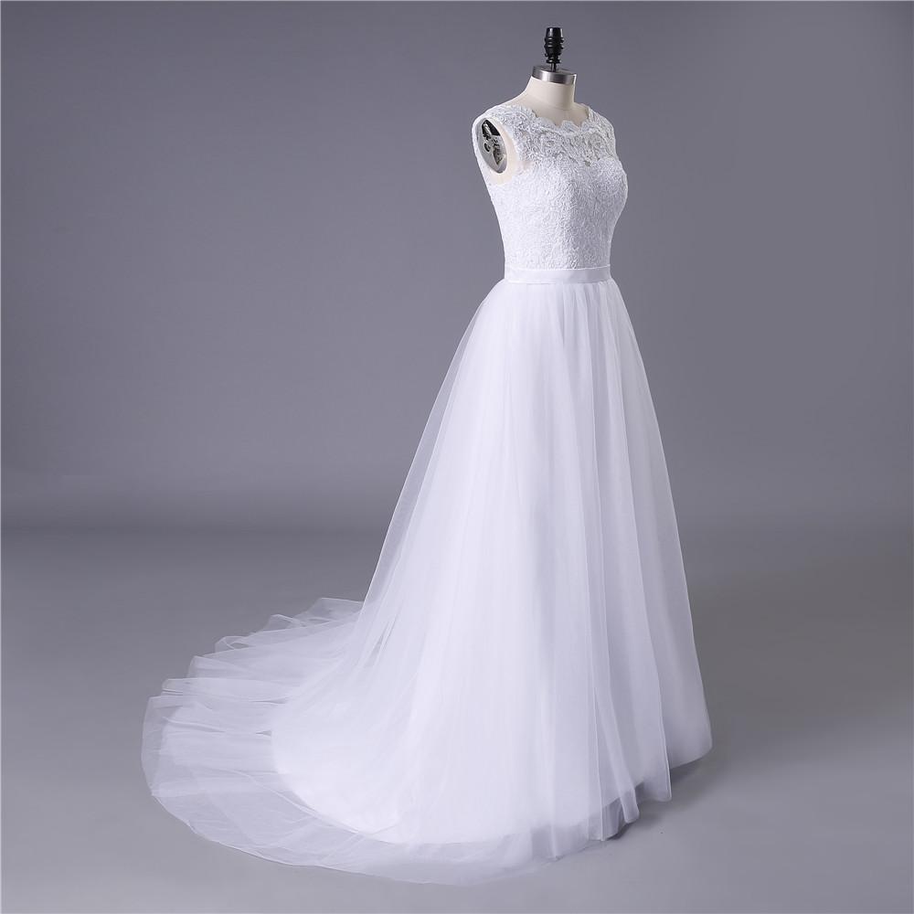 Princess White Tulle Lace Top Beaded Wedding Dresses, Cheap Long Bridal Dress INJ6