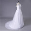 Princess White Tulle Lace Top Beaded Wedding Dresses, Cheap Long Bridal Dress INJ6