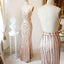 Mermaid Spaghetti Straps Rose Gold Long Sexy Prom Dress with Sequins IND75