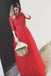 Red Bateau Floor-length Appliques Half Sleeves Long Prom Dresses Evening Dress INS49