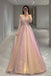 A Line Tulle Sequin Long Prom Dress, Off Shoulder Formal Graduation Dress IN2023