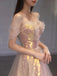 A Line Tulle Sequin Long Prom Dress, Off Shoulder Formal Graduation Dress IN2023