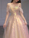 A Line Tulle Sequin Long Prom Dress, Off Shoulder Formal Graduation Dress IN2023